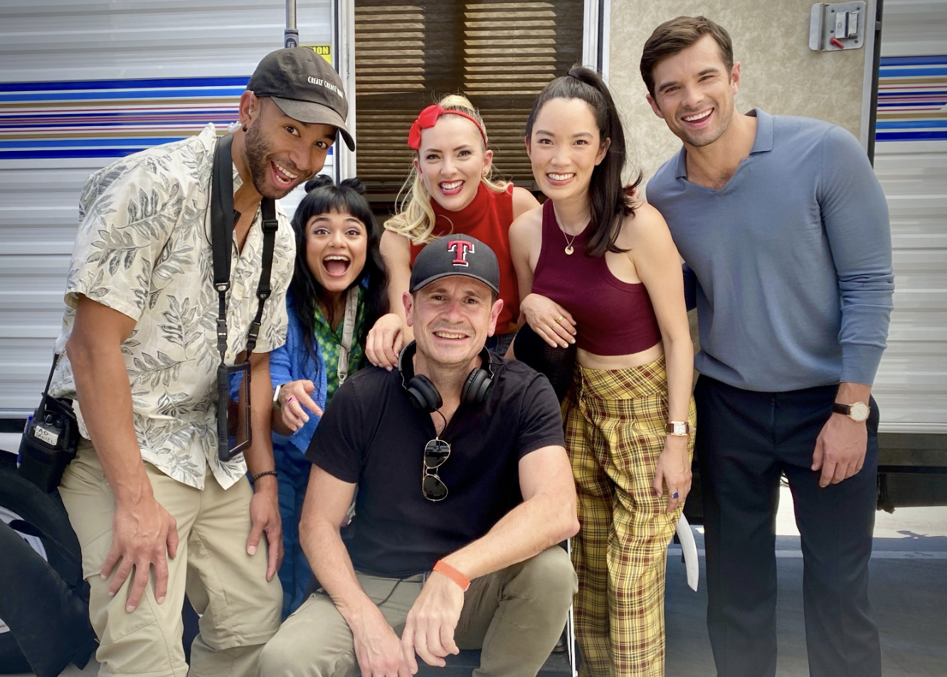Cast and crew on set of A Hollywood Christmas